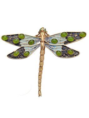 Erwin Pearl Dragonfly Brooch Statement Blue, Green Enamel, Rhinestone Pin, L879